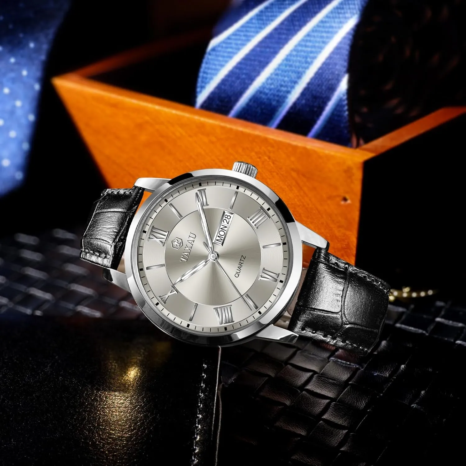 electron abandon distinction Watch Roman Numerals Dress Luminous Rlojes para Hombres Leather Band Mens Watches with Day Date Quartz Analog Large Face Classic 