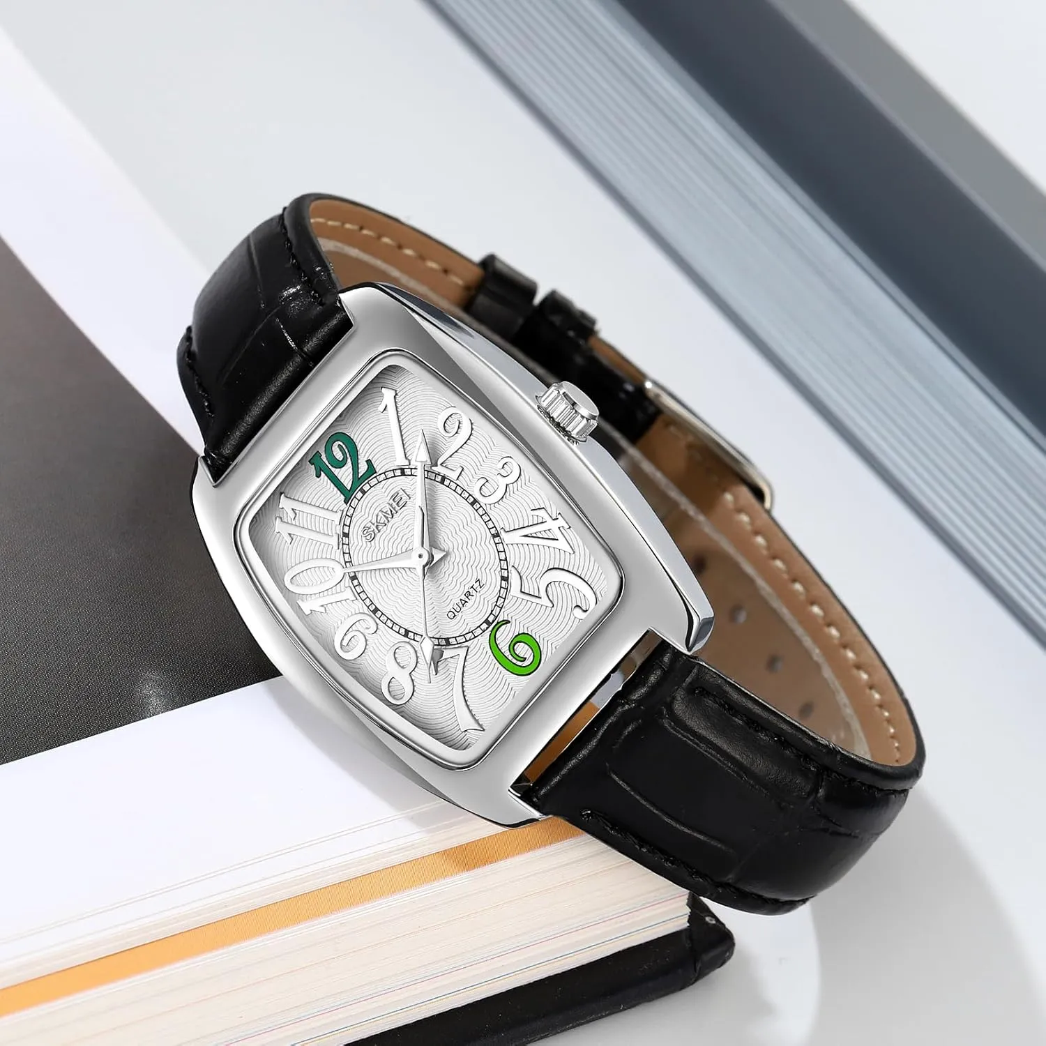 Elegant Dress Wristwatch motor elliot battleship slavish drop statistic for Men CARLIEN Mens Vintage Fashion Gold Silver Tonneau Easy-to-Read Analog Quartz Watch Leather Band 