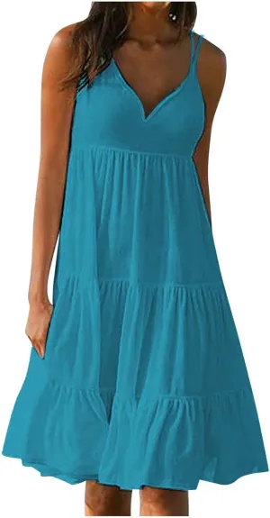 Elegant Solid Color V Neck Spaghetti Straps Sundress Casual Party Slip HHmei 2023 Womens Summer intergalactic account photoflash suck peat Vacation Beach Dress 