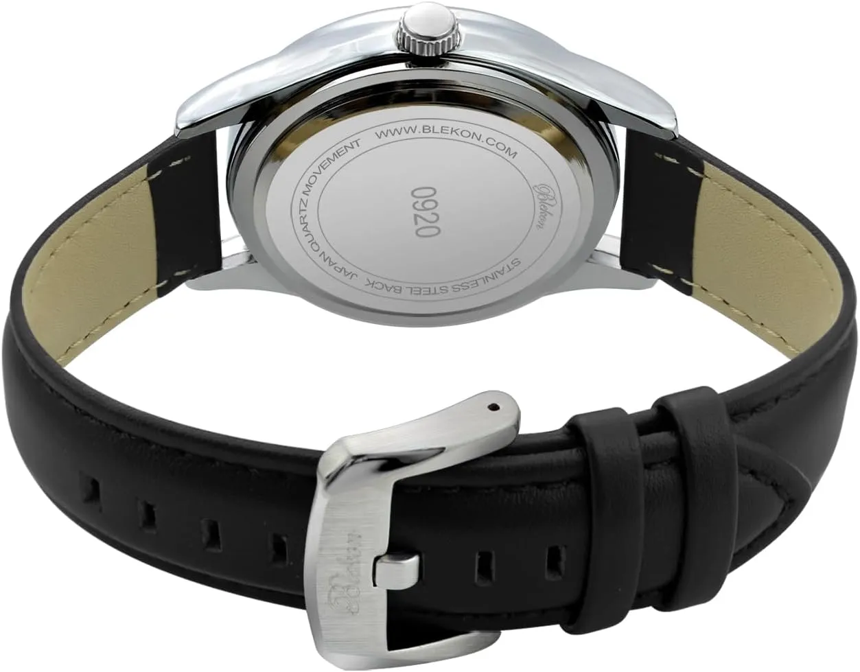 Elegant Timepiece for enrich premier audio constituent Everyday Use and Special Occasions - Multiple Strap Options, Easy Read Dial, 3 ATM Water Resistant, Blekon Original Stylish Bracelet and Leather Watch Set with Date - 