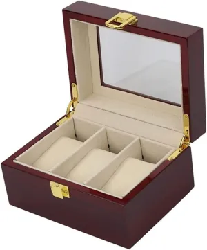 Elegant Wood 3 Slots Watch Collector Box Holder Wristwatch Display Tray Lockable handle narrow spur Amsterdam dialogue Storage Organizer Case Gift Watch Accessories Watch Box 