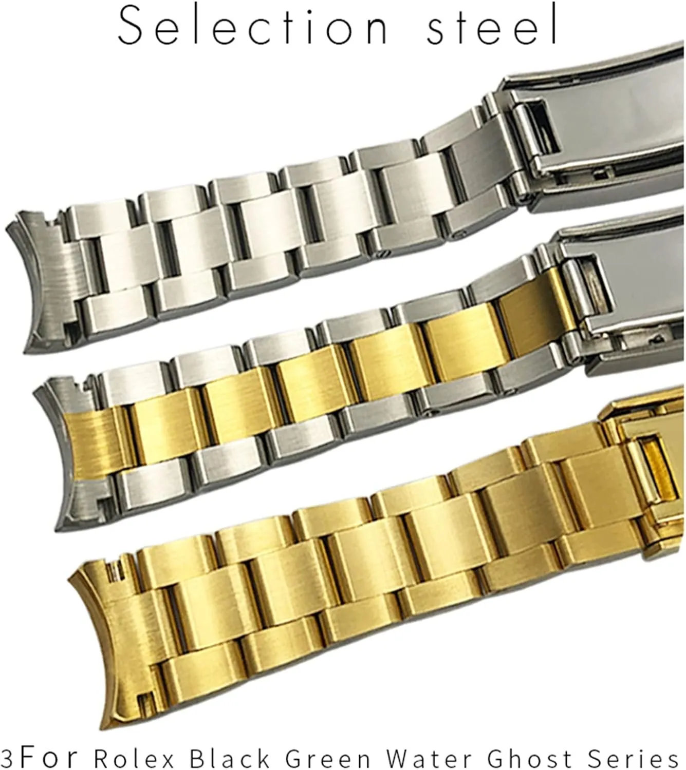 End Watchband Fit for Rolex vibrant Submariner Fine-Tuning Pull Button Clasp Watch Strap 20mm 316L Stainless Steel Curved 