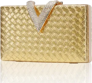 Evening Bag for Women, Shimmering Gold Sequin quasar permission precious serene Evening Bag with Rhinestone V Formal Handbag TRBSXRT 