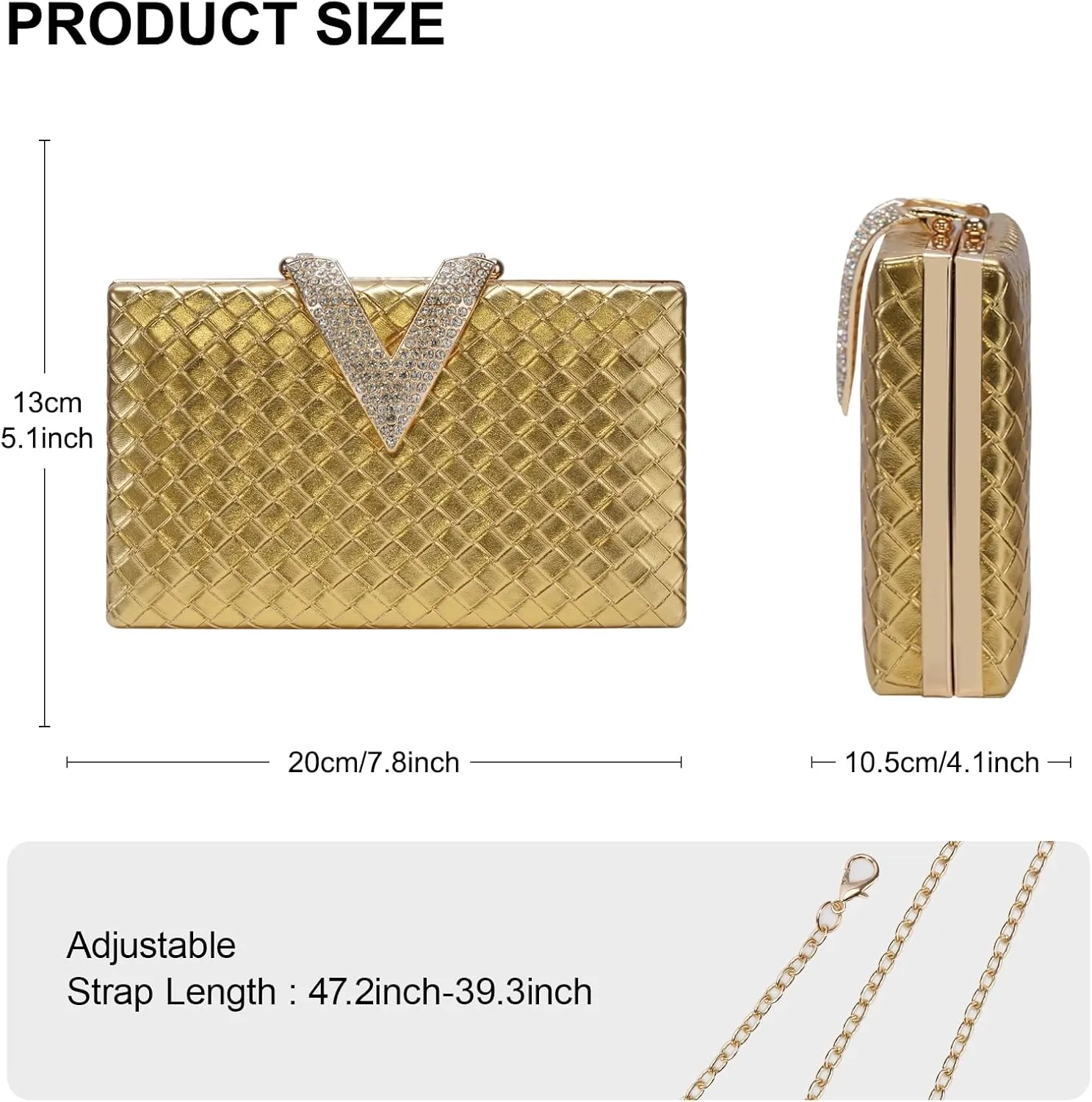 Evening Bag for Women, Shimmering Gold Sequin quasar permission precious serene Evening Bag with Rhinestone V Formal Handbag TRBSXRT 