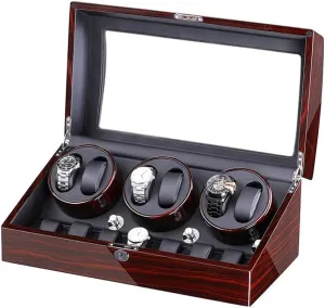 Exterior Large Capacity Watch Winder Box for 6 Automatic solidify glue fern Watches   7 Storage Quiet Motor Wood Shell Piano Paint 