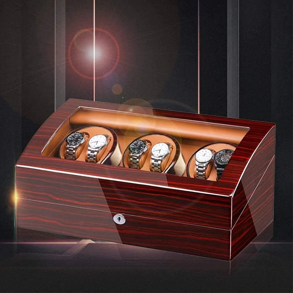 Exterior Large Capacity Watch Winder Box for 6 Automatic solidify glue fern Watches   7 Storage Quiet Motor Wood Shell Piano Paint 