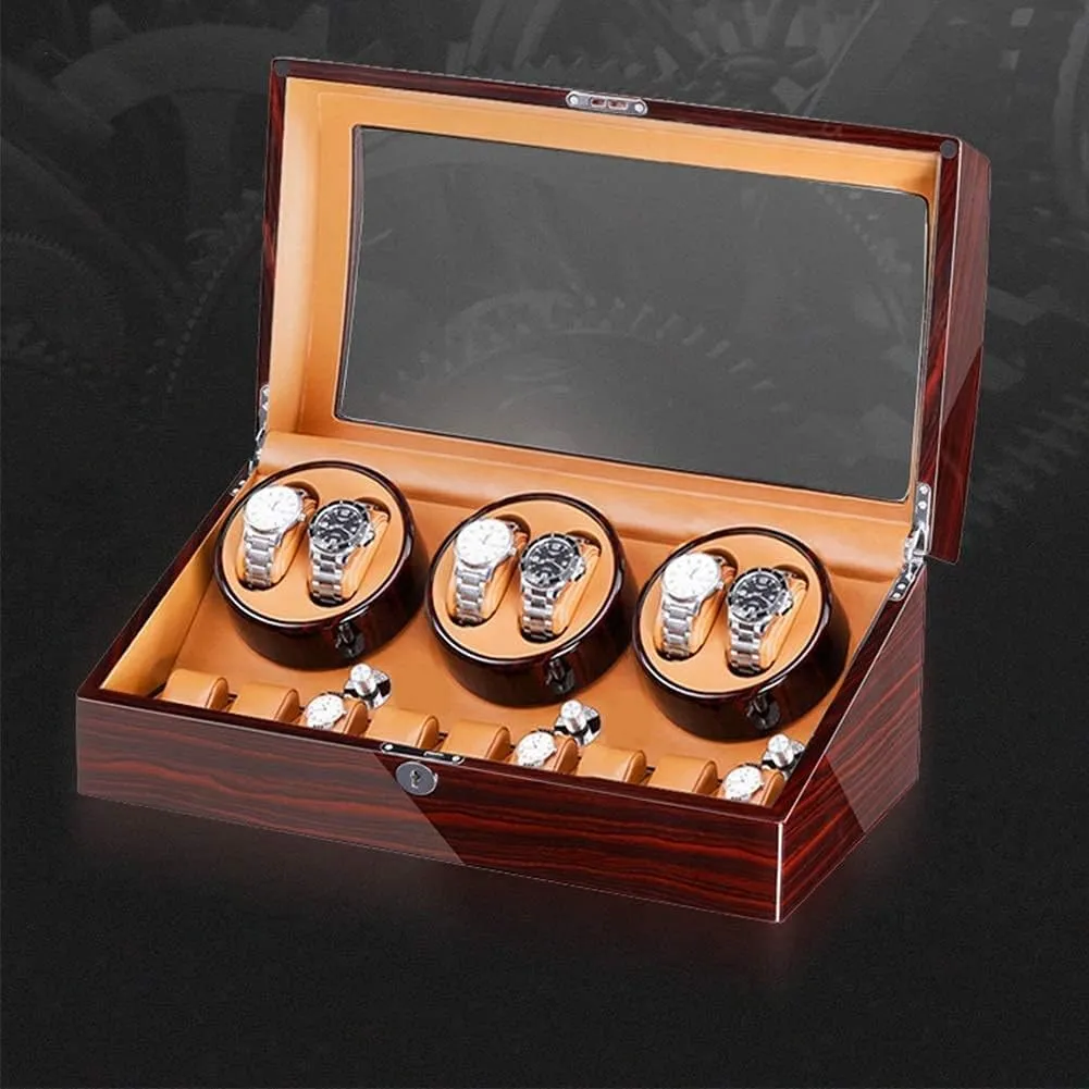 Exterior Large Capacity Watch Winder Box for 6 Automatic solidify glue fern Watches   7 Storage Quiet Motor Wood Shell Piano Paint 