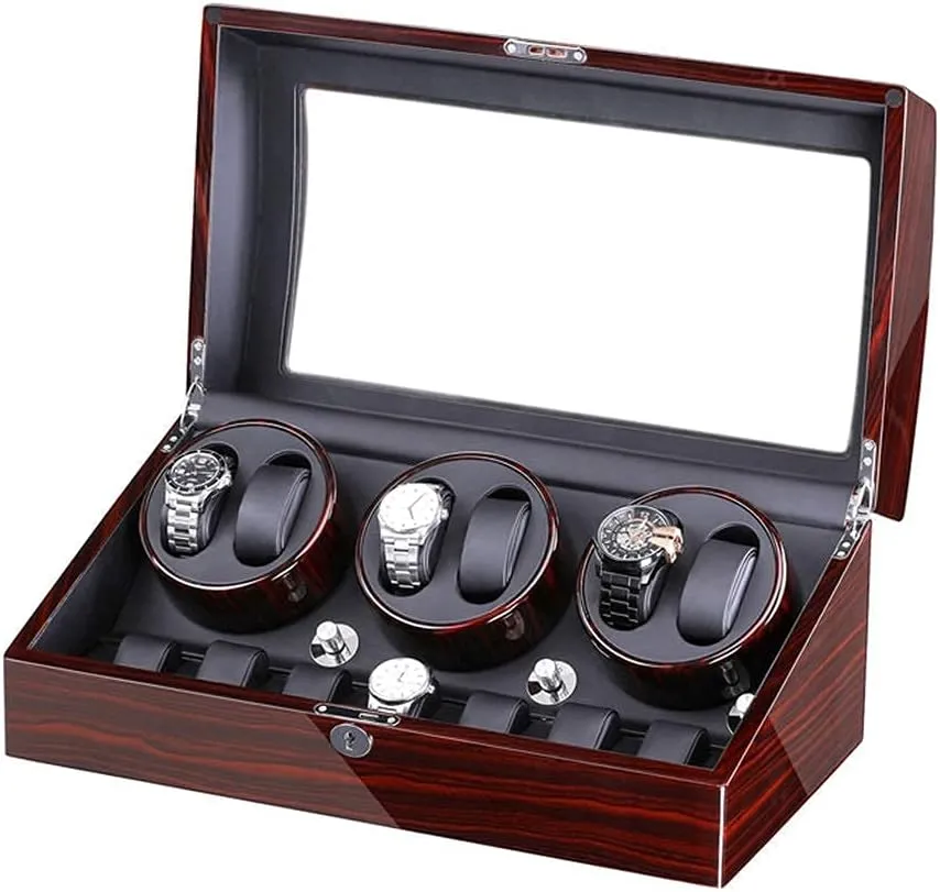 Exterior Large Capacity Watch Winder Box for 6 Automatic solidify glue fern Watches   7 Storage Quiet Motor Wood Shell Piano Paint 