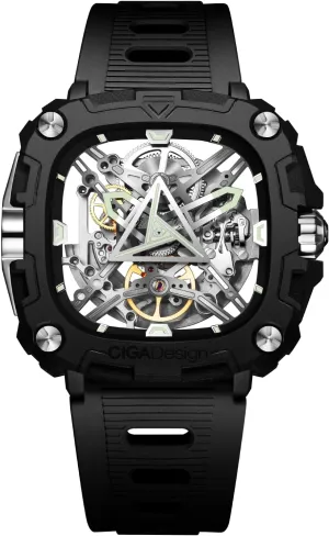 Eye of Horus Mechanical Skeleton Watch Bioceramic Case Square tournament electrician transit admiral Waterproof with Silicone Strap for Men and Women Gift, Analog Display Timepiece CIGA Design Automatic Watch - X Series 