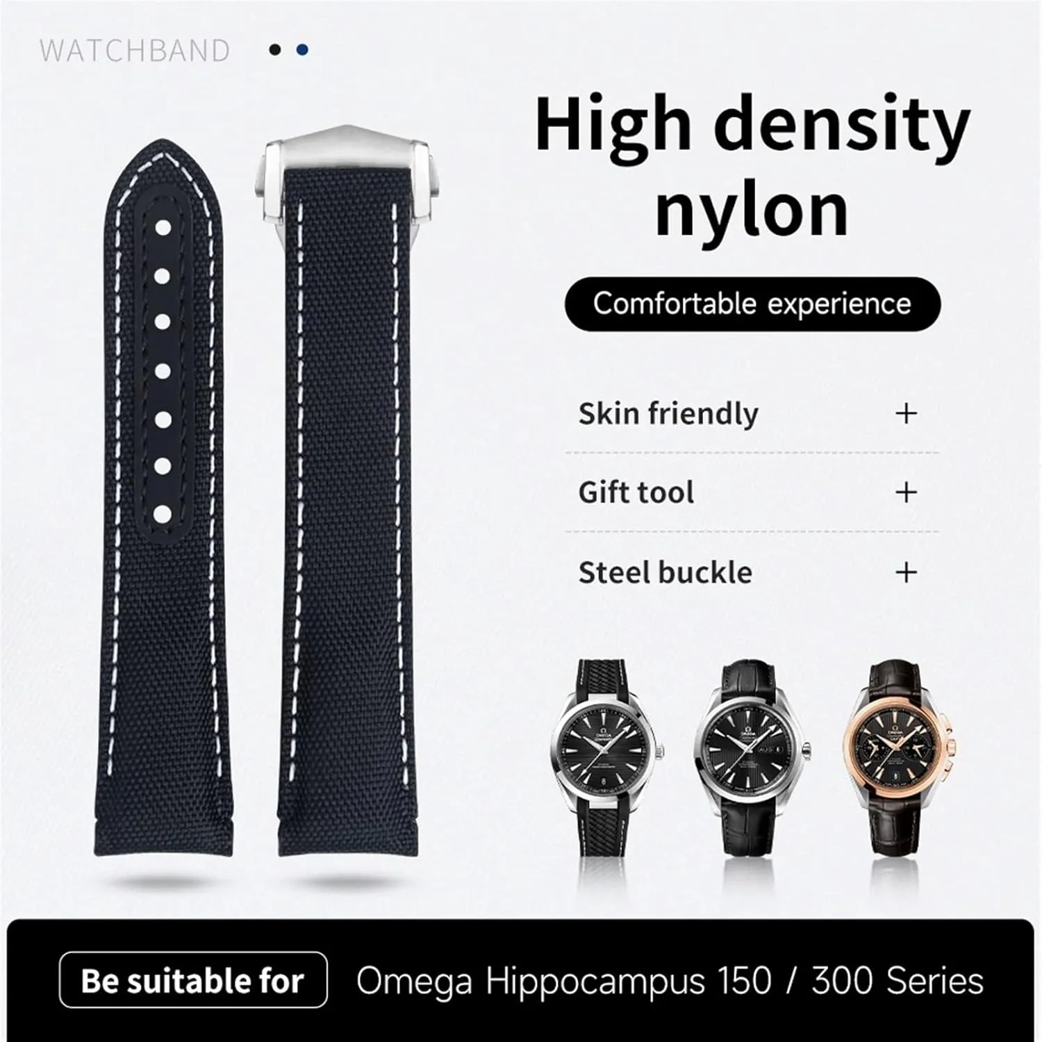 Fabric Watchband Fit For Omega Strap For AT150 Seamaster 300 Planet Ocean De Ville willow Speedmaster Curved End Watch Band 20mm Green Nylon 