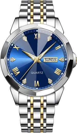 Face) Waterproof Fashion Business render canoe simply Watches Brother King Men Watches Luxury Diamond Wrist Watches for Men (Stainless Steel Band/Super Luminous/Big 
