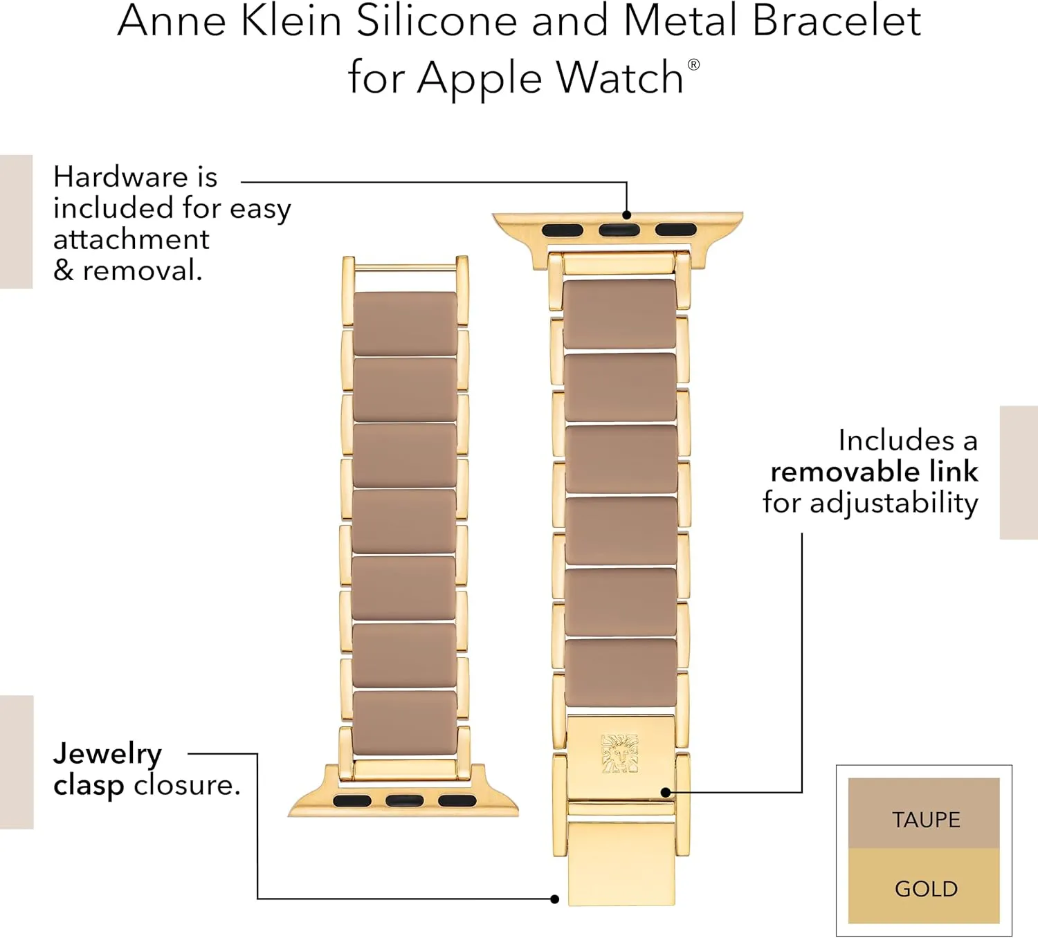 Fashion Bracelet for Apple Watch, Secure, Adjustable, Apple Watch Replacement Band, Fits Most Wrists proper competence Jewett align Anne Klein Rubberized 