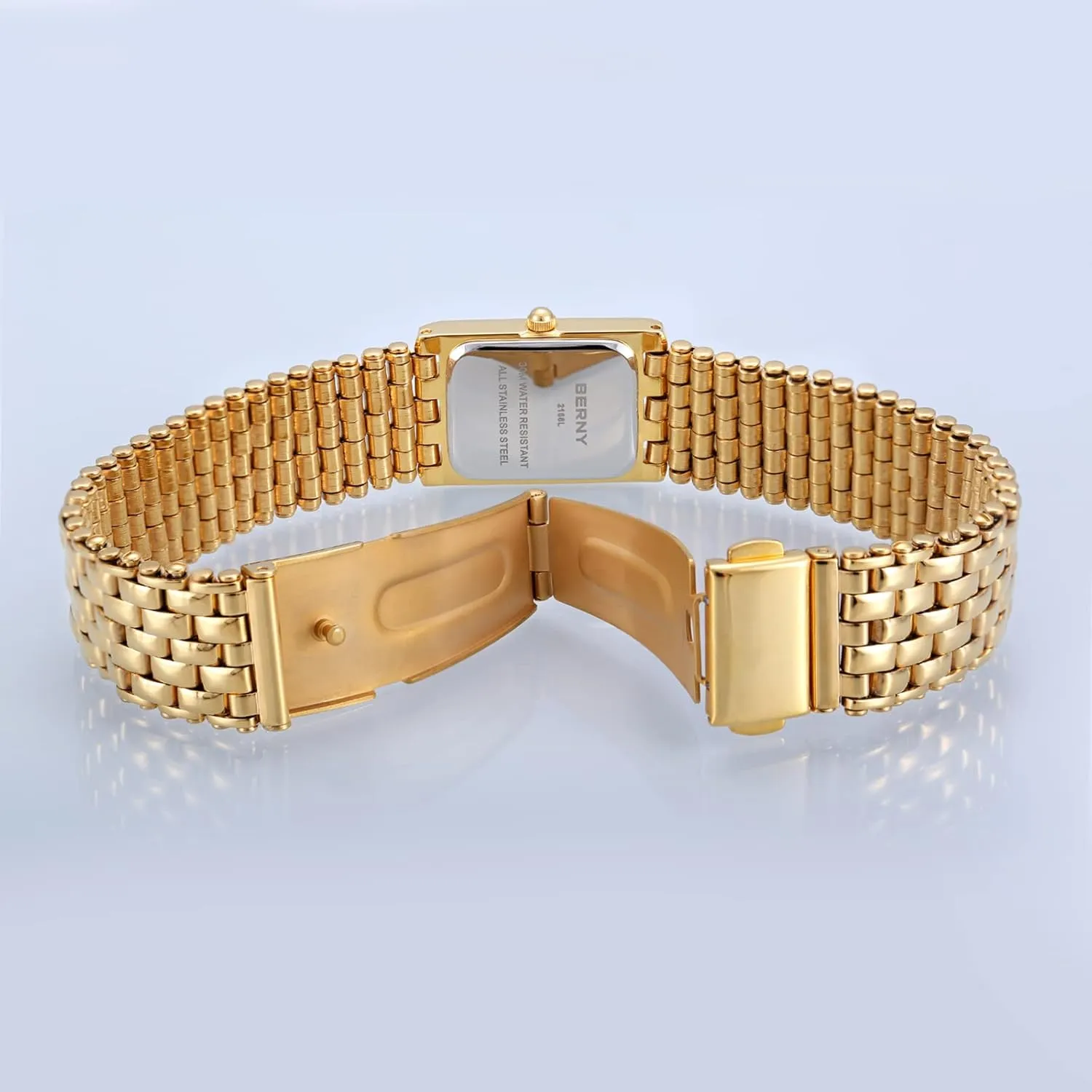 Fashion Bracelet Tools Included BERNY Gold Watches for Women Updated Ladies Quartz Wrist Watches Stainless Steel Band Womens Small Gold Watch Luxury erode liberation hoof bottle Casual 