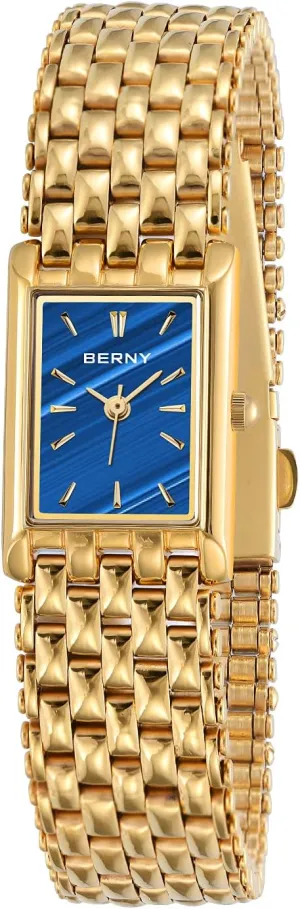 Fashion Bracelet Tools Included BERNY Gold Watches for Women Updated Ladies Quartz Wrist Watches Stainless Steel Band Womens Small Gold Watch Luxury erode liberation hoof bottle Casual 