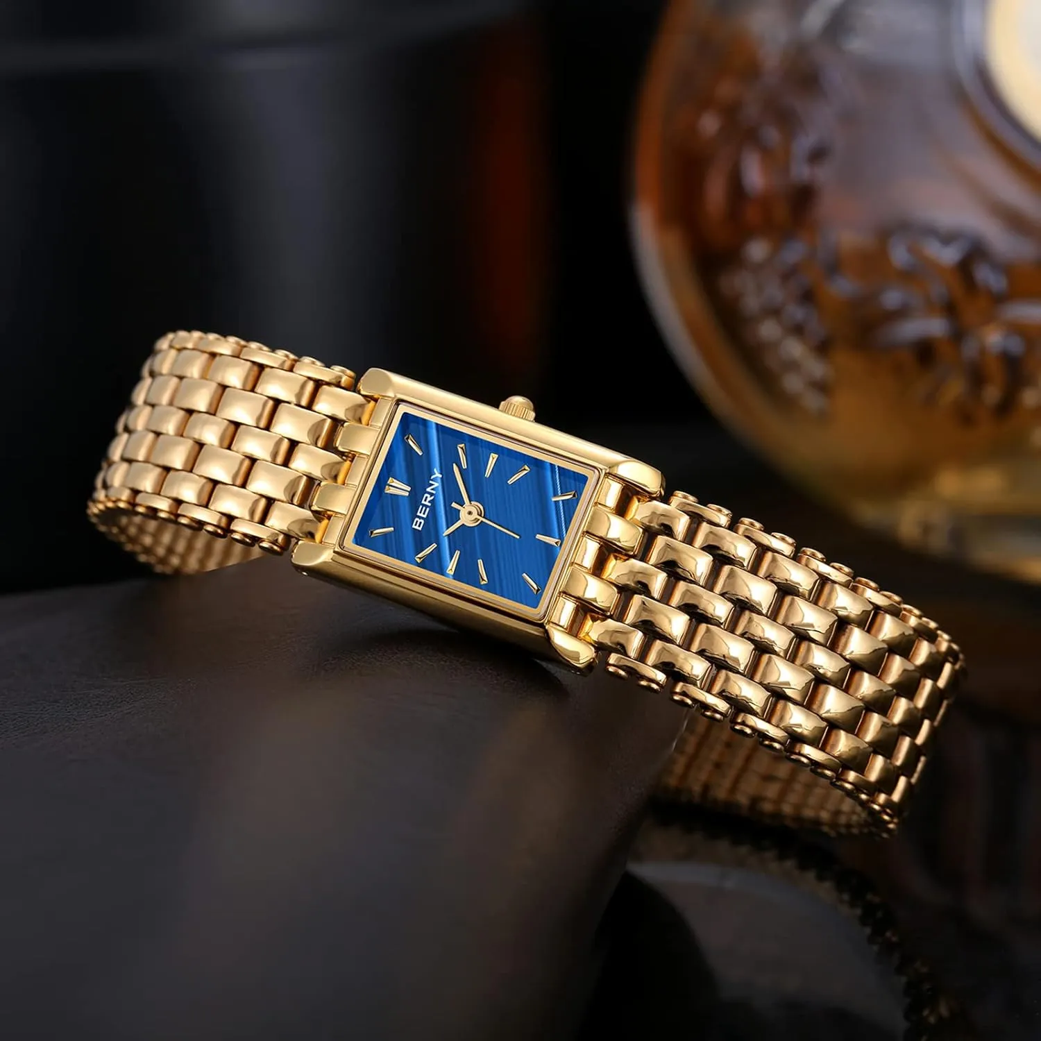 Fashion Bracelet Tools Included BERNY Gold Watches for Women Updated Ladies Quartz Wrist Watches Stainless Steel Band Womens Small Gold Watch Luxury erode liberation hoof bottle Casual 