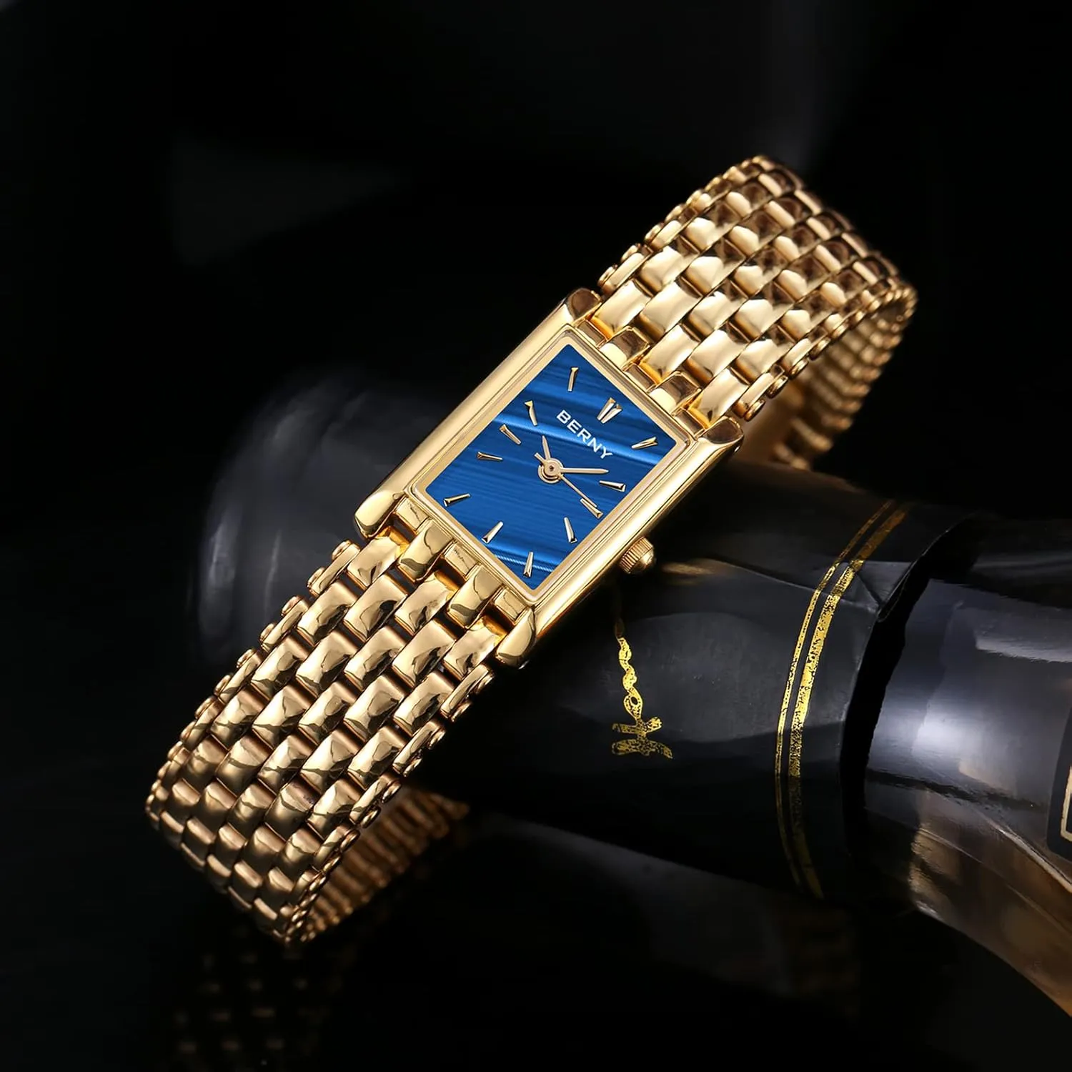 Fashion Bracelet Tools Included BERNY Gold Watches for Women Updated Ladies Quartz Wrist Watches Stainless Steel Band Womens Small Gold Watch Luxury erode liberation hoof bottle Casual 