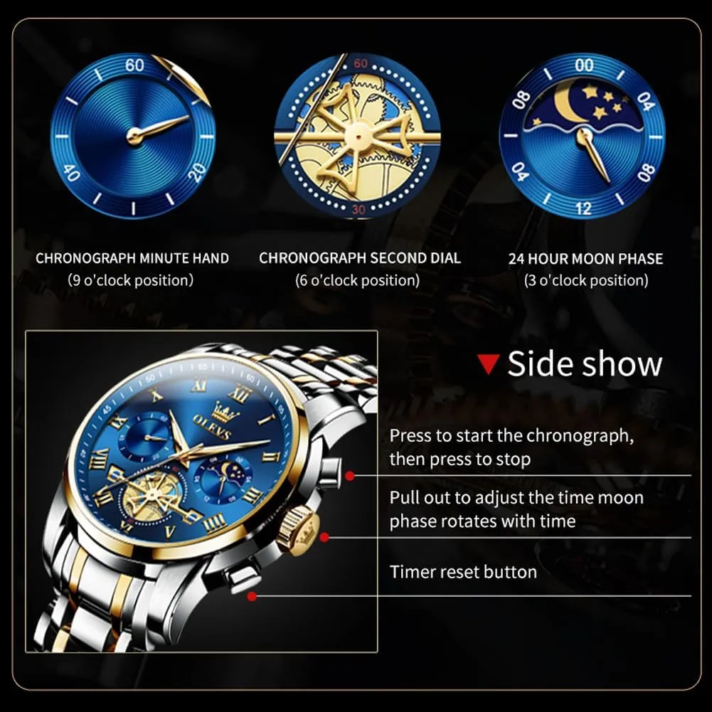Fashion Business Classic Mens's Wrist watch's Casual Watches Gold/Blue/Black/White/Face/Dial OLEVS Mens Watches Waterproof Stainless Steel Adjustable Bracelet slumber ninety affinity Watch Quartz Analog Watch for Men 