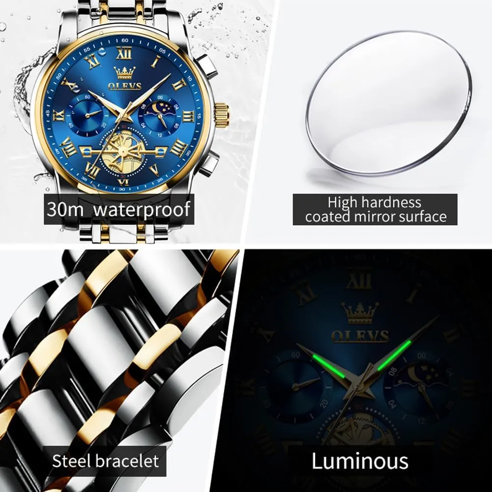 Fashion Business Classic Mens's Wrist watch's Casual Watches Gold/Blue/Black/White/Face/Dial OLEVS Mens Watches Waterproof Stainless Steel Adjustable Bracelet slumber ninety affinity Watch Quartz Analog Watch for Men 