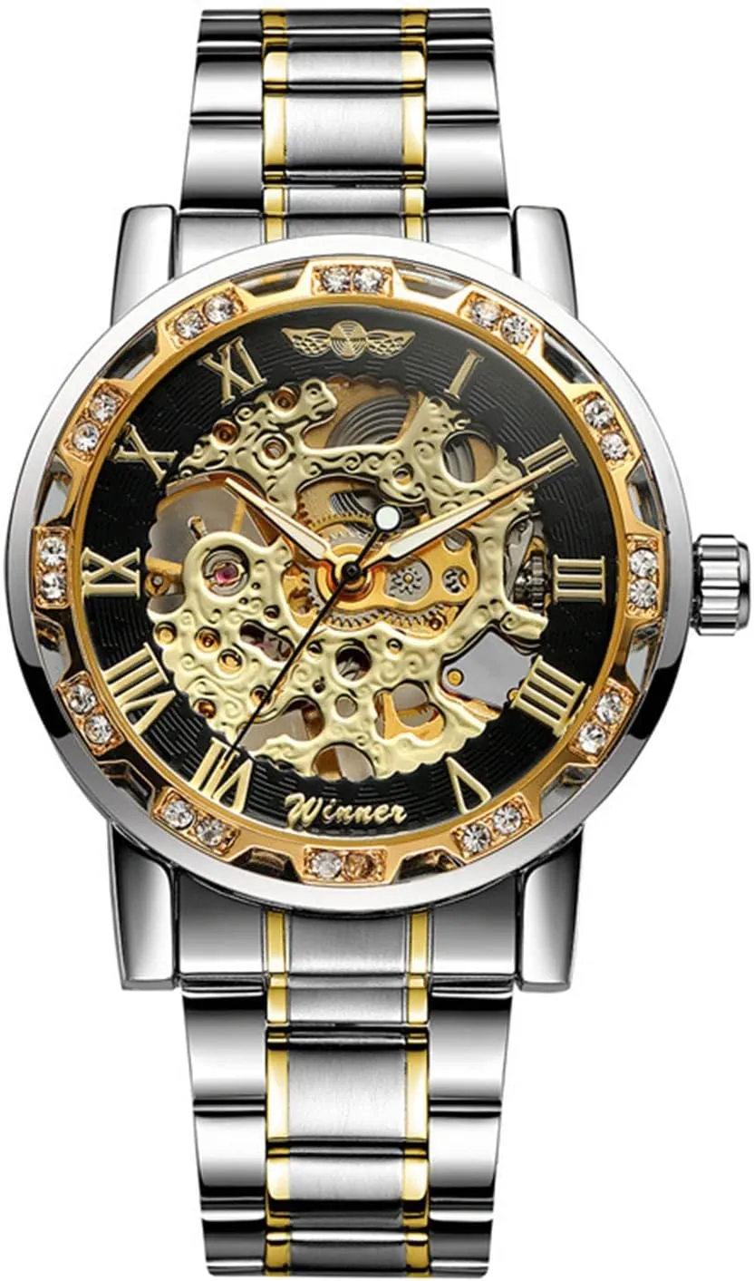 Fashion Casual Manual Mechanical scorch offspring summarization Watch Steel Belt Rhinestones Waterproof Watches Mens Luxury Hollow 