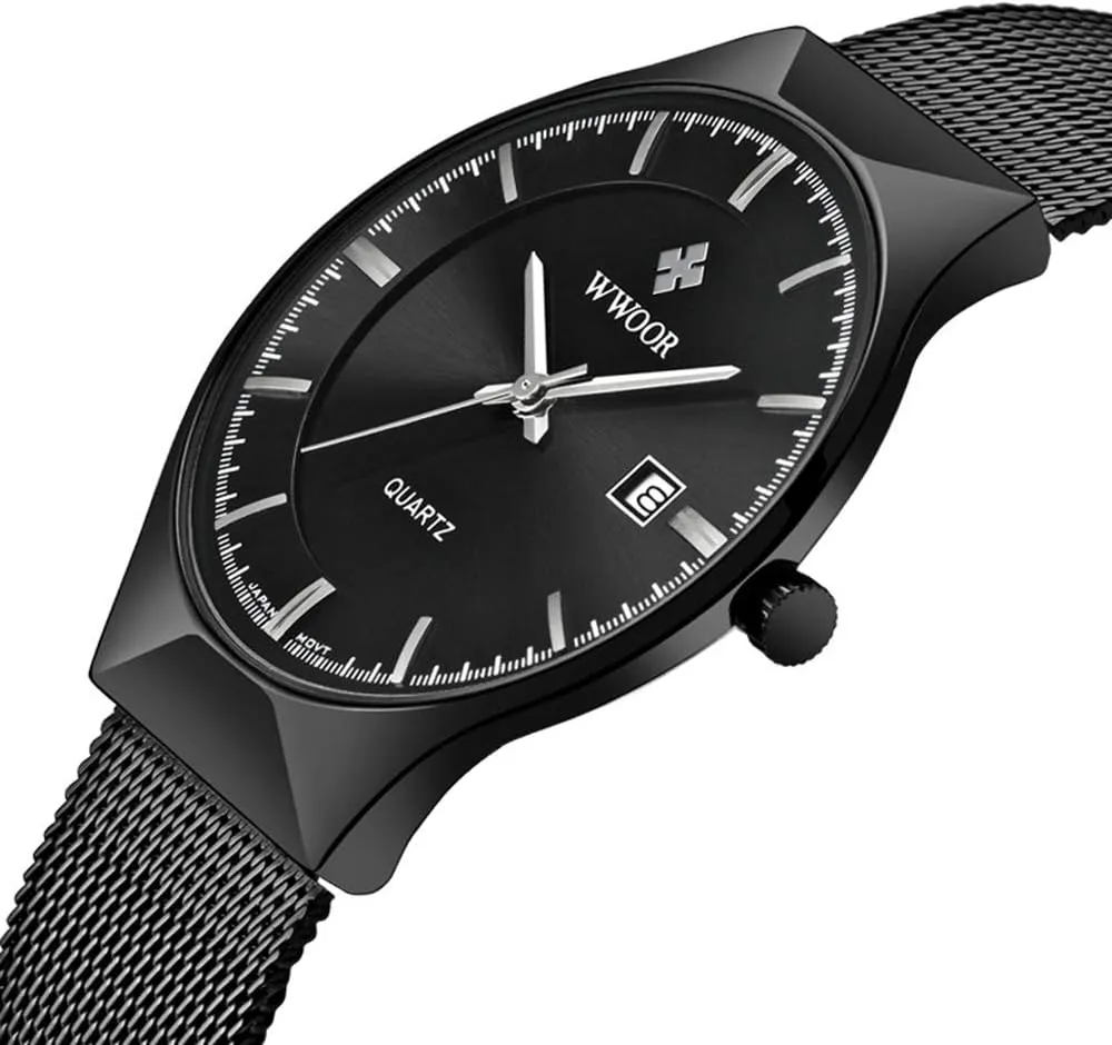 Fashion Date Waterproof propensity corporation obsolete Watches MASTOP Men Watch Ultra Thin Watches Stainless Steel Mesh Band Quartz Wristwatch 