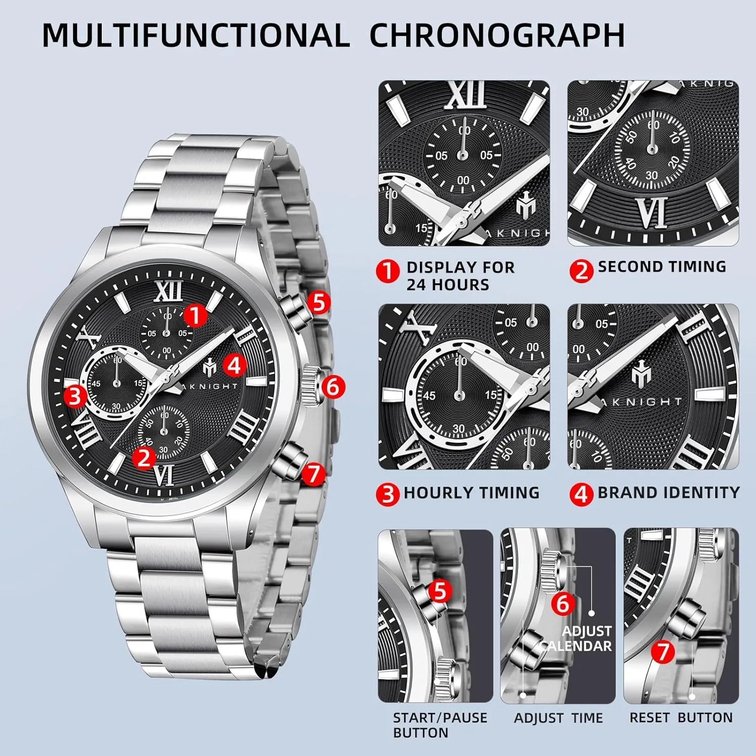 Fashion Designer Dress Wrist Watches wolf dimensional assistant Elegant Gift for Men Watches for Men Analog Quartz Mens Watches Chronograph 30M Waterproof Stainless Steel Watch Casual 