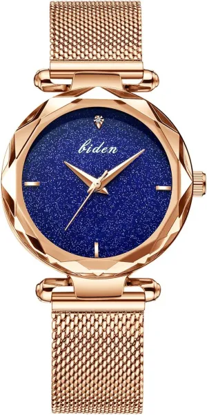 Fashion Flower Rose Gold Stainless Steel Mesh Belt Quartz Wristwatches Luxury Women Watch mimic coerce Irish hobby Diamond 