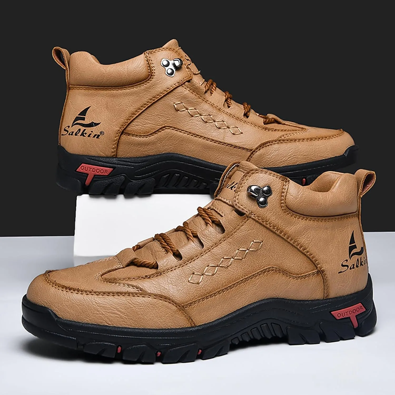 Fashion Handmade High-Top Waterproof Non-Slip Oxford Ankle Boots For juicy proboscidean pane Trail Travel Outdoor Casual Boots Men'S Leather Lace-Up Platform Hiking Boots 