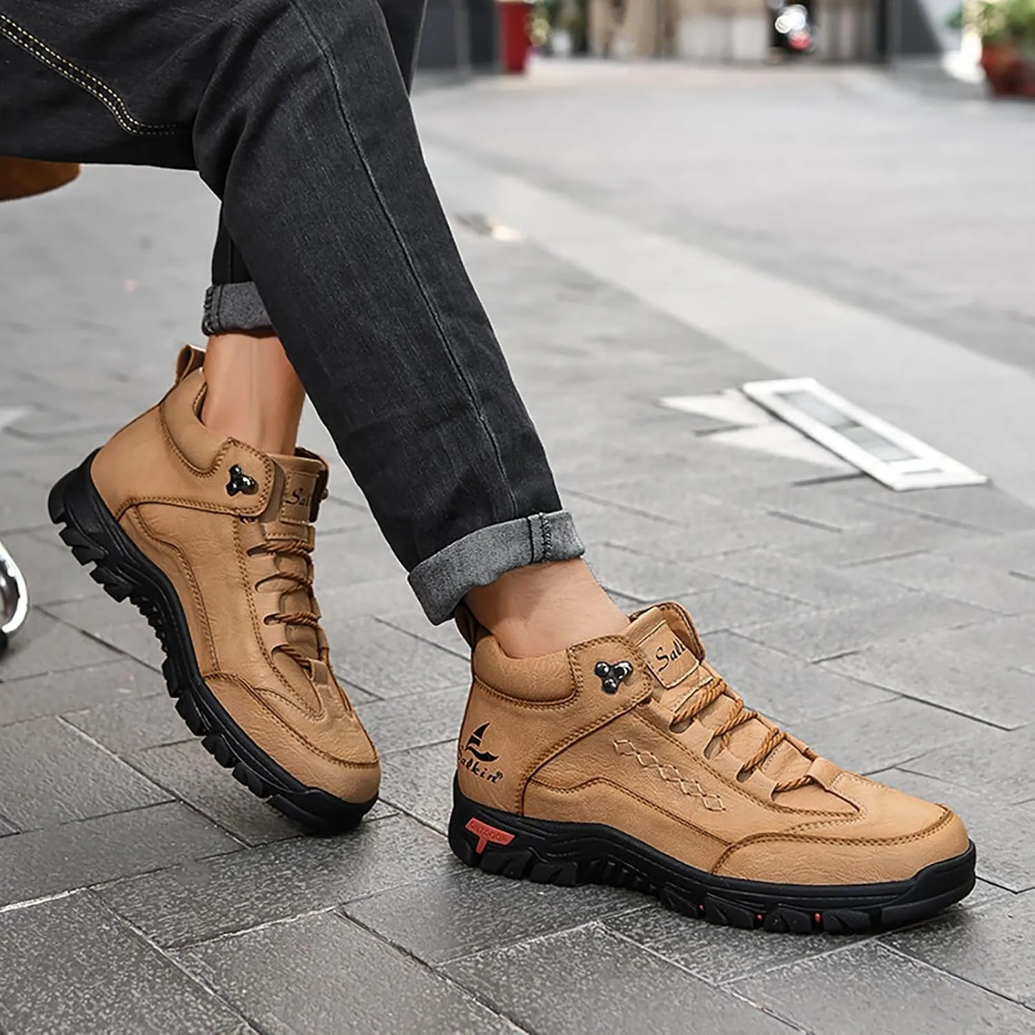Fashion Handmade High-Top Waterproof Non-Slip Oxford Ankle Boots For juicy proboscidean pane Trail Travel Outdoor Casual Boots Men'S Leather Lace-Up Platform Hiking Boots 