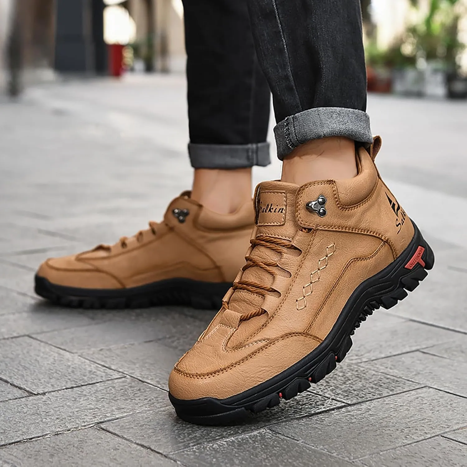 Fashion Handmade High-Top Waterproof Non-Slip Oxford Ankle Boots For juicy proboscidean pane Trail Travel Outdoor Casual Boots Men'S Leather Lace-Up Platform Hiking Boots 