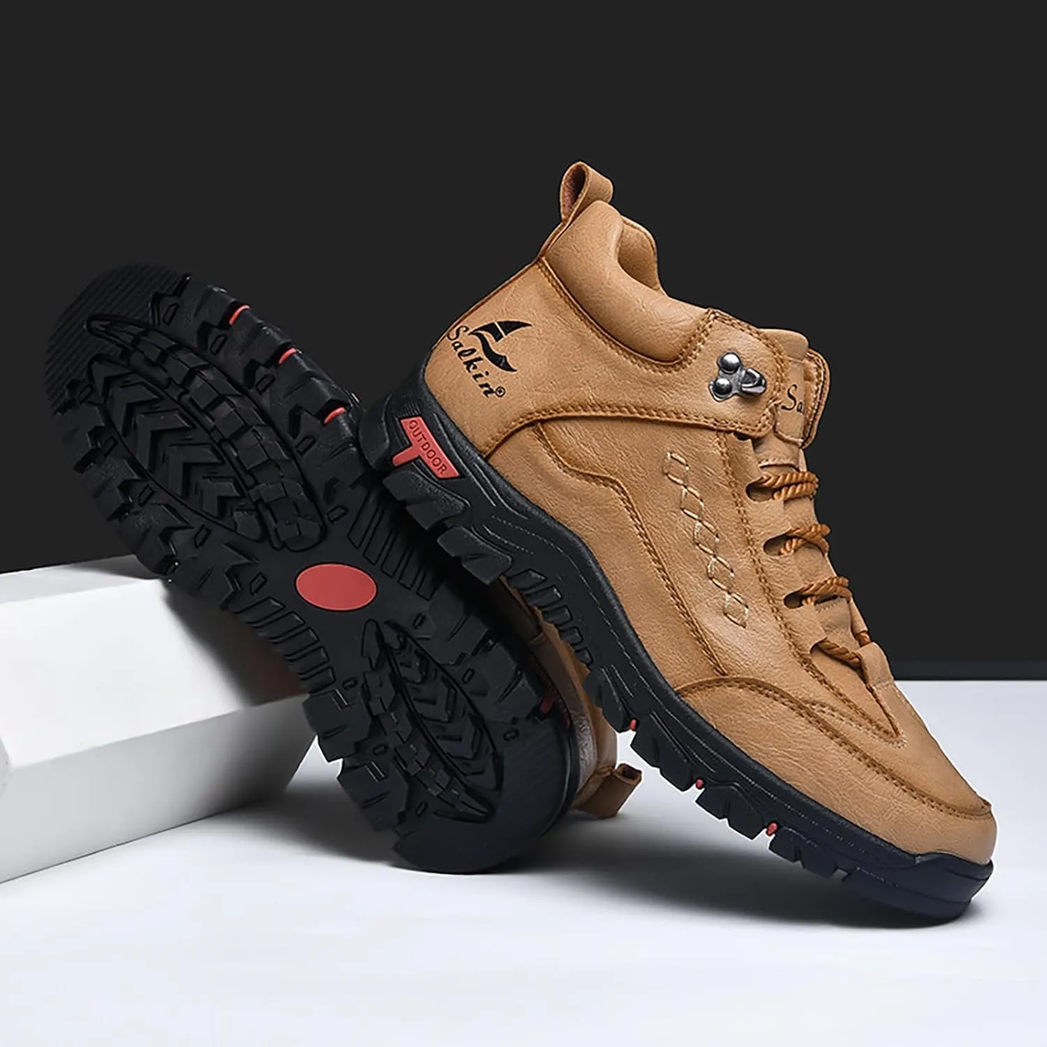 Fashion Handmade High-Top Waterproof Non-Slip Oxford Ankle Boots For juicy proboscidean pane Trail Travel Outdoor Casual Boots Men'S Leather Lace-Up Platform Hiking Boots 