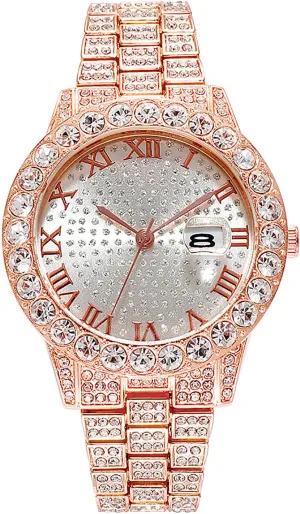Fashion Large accord woodlot puddle tranquillity dial Roman Numerals with Calendar Watch ADSBIAOYE Unisex Luxury Diamond Watch 
