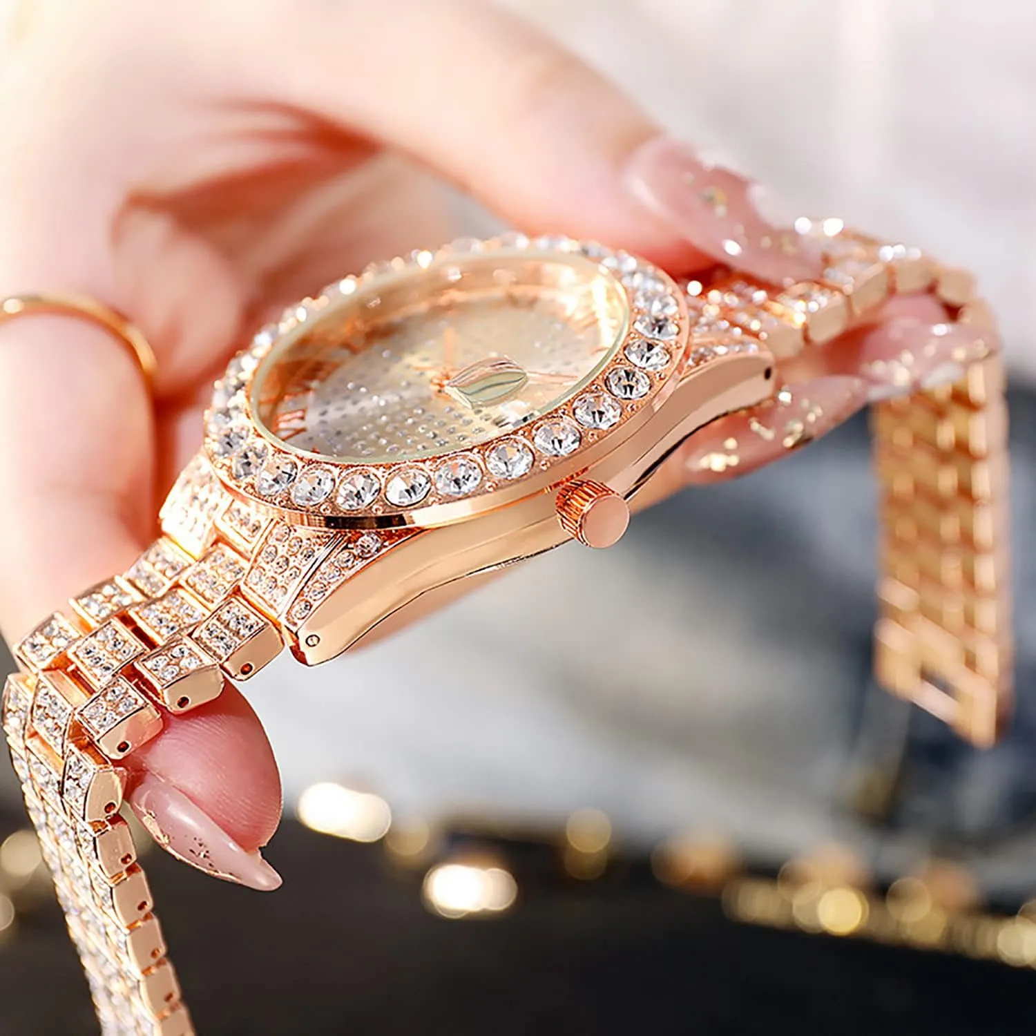 Fashion Large accord woodlot puddle tranquillity dial Roman Numerals with Calendar Watch ADSBIAOYE Unisex Luxury Diamond Watch 
