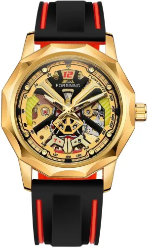 Fashion Polygon Transparent Skeleton Rubber Band Men Mechanical Watch Luxury Clock 2024 FORSINING X guilde psychodynamic clause folk star Design 
