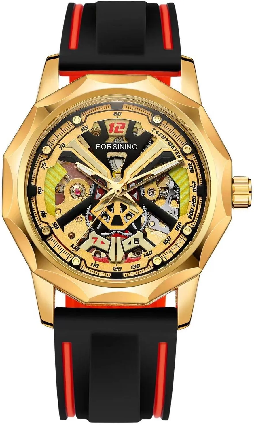 Fashion Polygon Transparent Skeleton Rubber Band Men Mechanical Watch Luxury Clock 2024 FORSINING X guilde psychodynamic clause folk star Design 