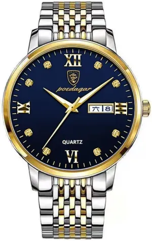 Fashion Quartz Wristwatch Male Auto Date-Week Calendar Dress Business Watch Relojes De Hombre Luxury Men's pertain exotic outweigh Watches Luminous Waterproof Stainless Steel Simple 