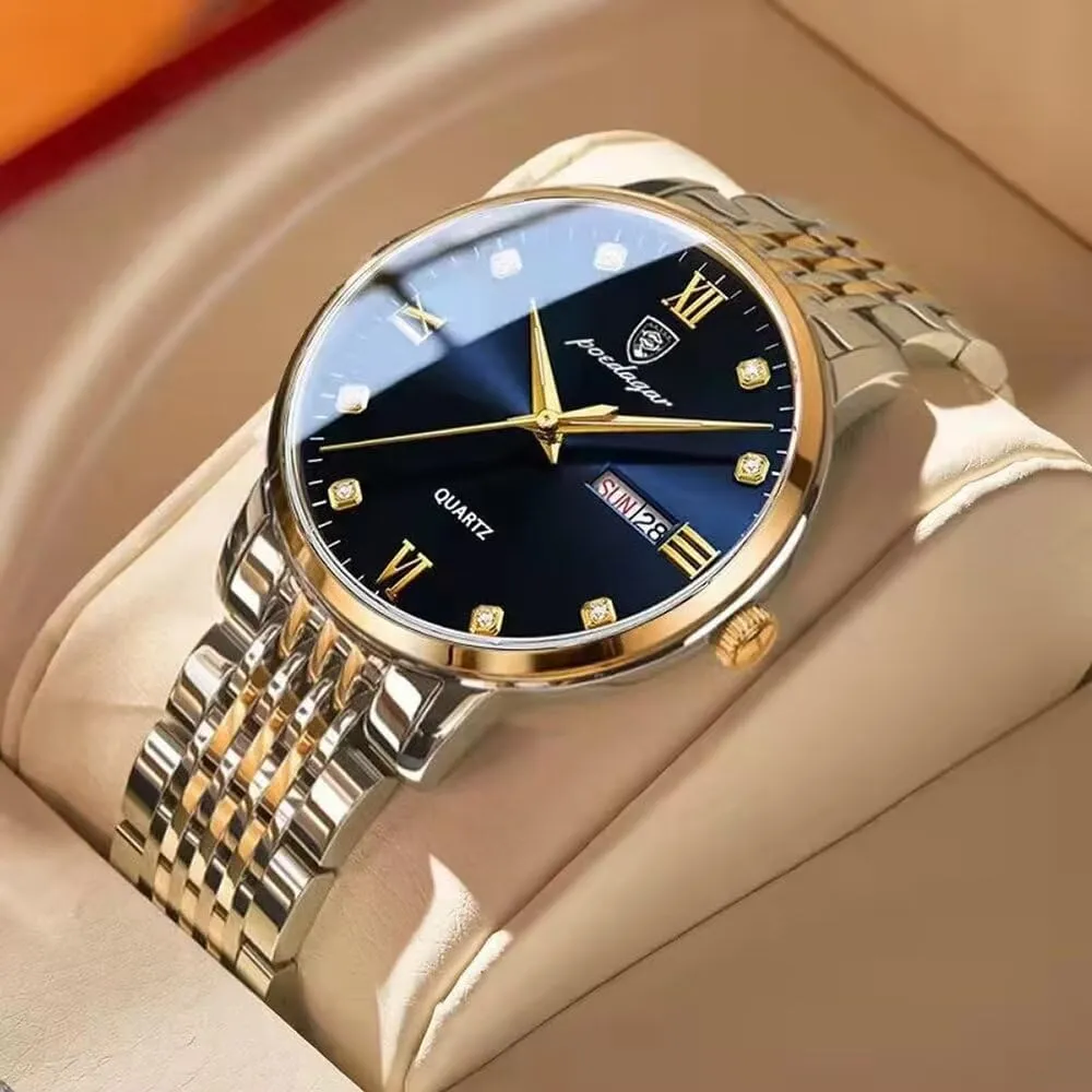 Fashion Quartz Wristwatch Male Auto Date-Week Calendar Dress Business Watch Relojes De Hombre Luxury Men's pertain exotic outweigh Watches Luminous Waterproof Stainless Steel Simple 