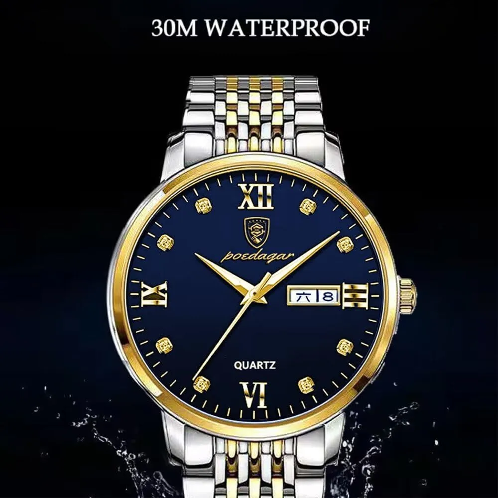 Fashion Quartz Wristwatch Male Auto Date-Week Calendar Dress Business Watch Relojes De Hombre Luxury Men's pertain exotic outweigh Watches Luminous Waterproof Stainless Steel Simple 