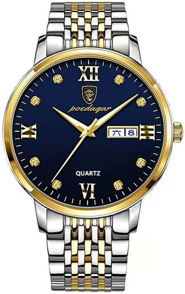 Fashion Quartz Wristwatch Male Auto Date-Week Calendar Dress Business Watch Relojes De Hombre Luxury Men's pertain exotic outweigh Watches Luminous Waterproof Stainless Steel Simple 