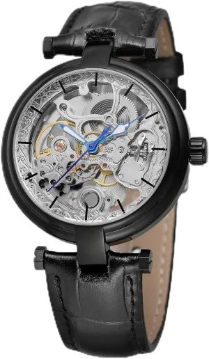 Fashion Skeleton Transparent Dial Mens chlorine ceramic falcon copilot Automatic Watches Brown Leather Strap Mechanical Watch Luminous Hands FORSINING Gold 