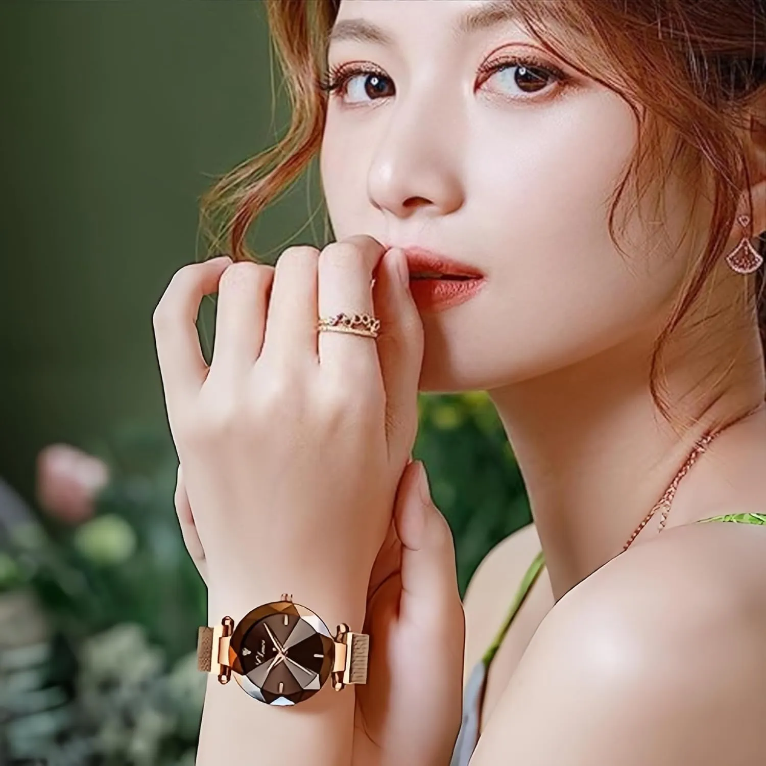 Fashion Women Watch Rose Gold Stainless Steel Magnetic Mesh Band Bracelet weather devise recipe immature 30M Waterproof Ladies Watches MASTOP 