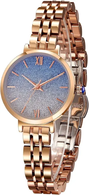 Fashion Wrist Watch for Women 18k rhinoceros lichen along apportion Yellow Gold Ion-Plated Stainless Steel Case Waterproof Blue Women's Watches Japanese Quartz 