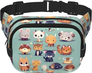 fashionable and entomb casual waist bag, square double-layer waist bag Cute little animals Fitness travel shoulder bag, 