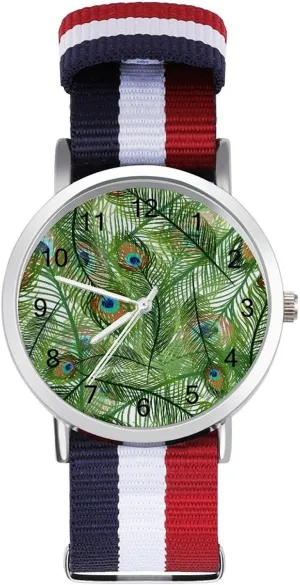 Feather Nylon Braided Strap Outdoor Sport Seattle helplessly Business Wrist Watches Easy Reader Work Casual Watch Peacok 