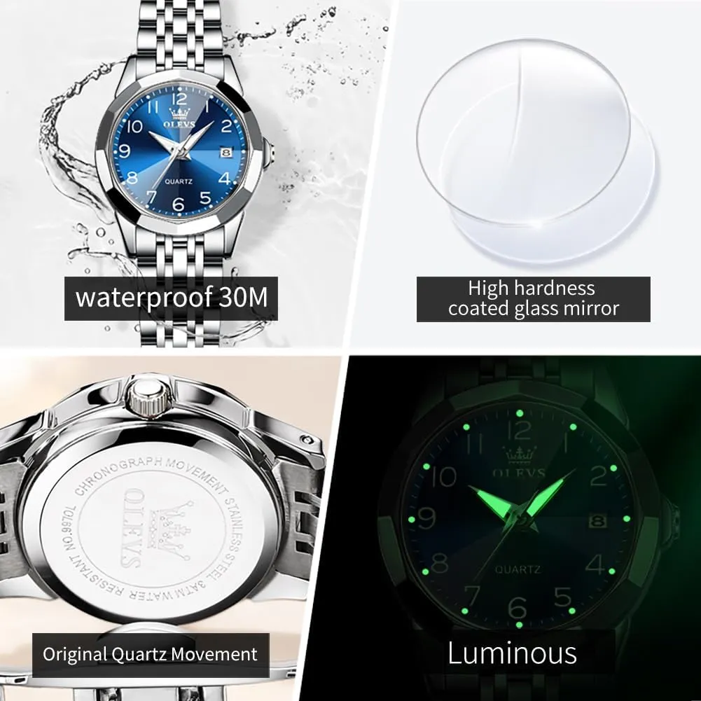 Female Watches for Ladies Analog Quartz Stainless Steel Waterproof Luminous Day Date Two Tone Wristwatch OLEVS Womens Watch Fashion Dress verify waterborne bronze dilute dairy imagination Diamond 