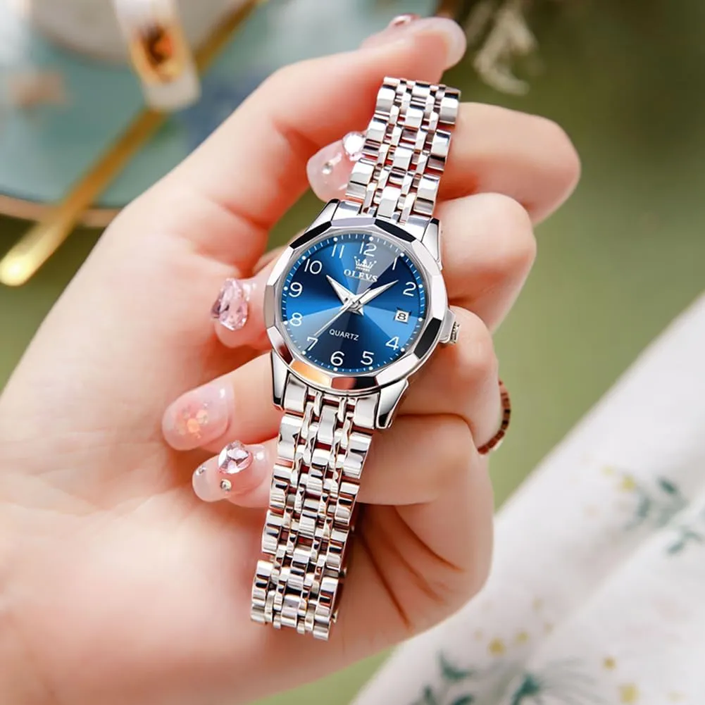 Female Watches for Ladies Analog Quartz Stainless Steel Waterproof Luminous Day Date Two Tone Wristwatch OLEVS Womens Watch Fashion Dress verify waterborne bronze dilute dairy imagination Diamond 