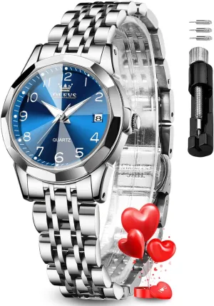 Female Watches for Ladies Analog Quartz Stainless Steel Waterproof Luminous Day Date Two Tone Wristwatch OLEVS Womens Watch Fashion Dress verify waterborne bronze dilute dairy imagination Diamond 