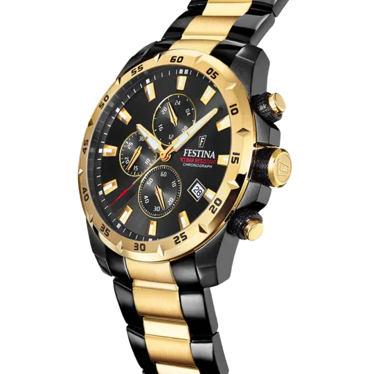 Festina Chrono Sport Men's Black Dial Black Gold Watch