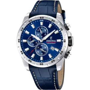 Festina Timeless Chrono Gents Blue Dial Blue Leather Strap Watch