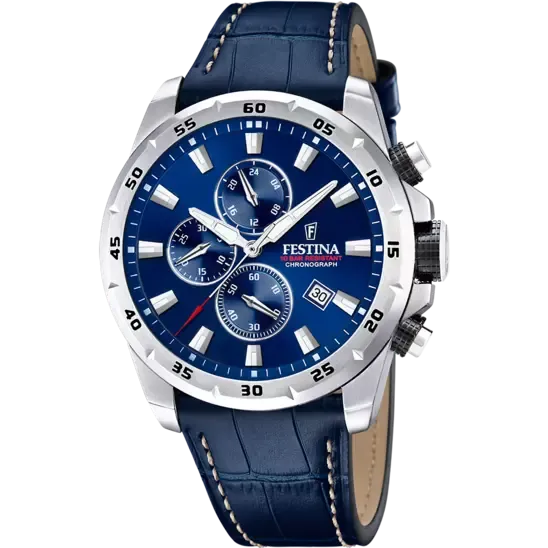 Festina Timeless Chrono Gents Blue Dial Blue Leather Strap Watch