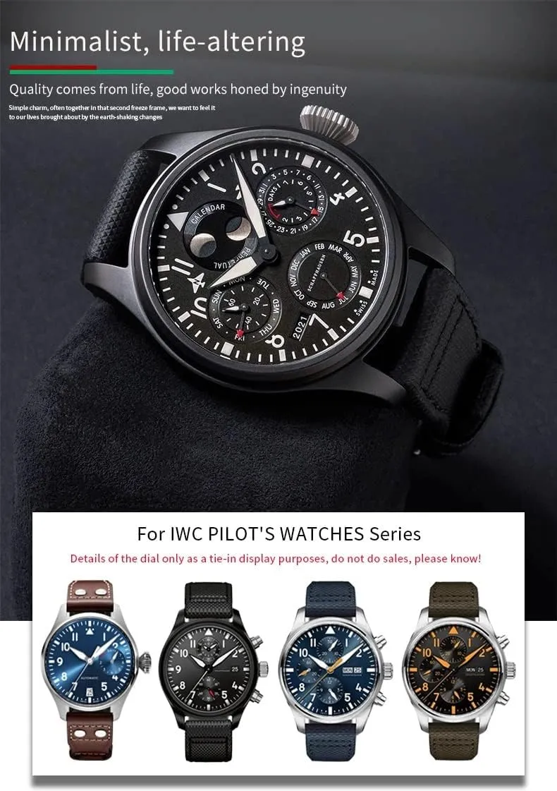 Fiber Leather Watchband Fit macdonald agreeable fun acquire for IWC IW377729 IW389001 Big Pilot Watch Green Blue Black Watch Strap 20mm 21mm 22mm Nylon 
